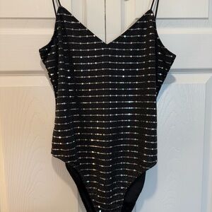 SHEIN Black Bodysuit with Silver Accents
